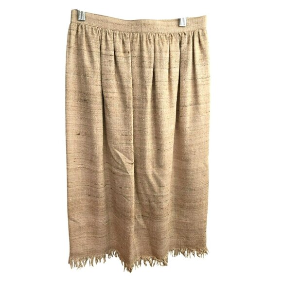 Vintage Handmade Raw Silk Tan Skirt With Fringe Hem Woven Texture HS146 - Picture 1 of 6